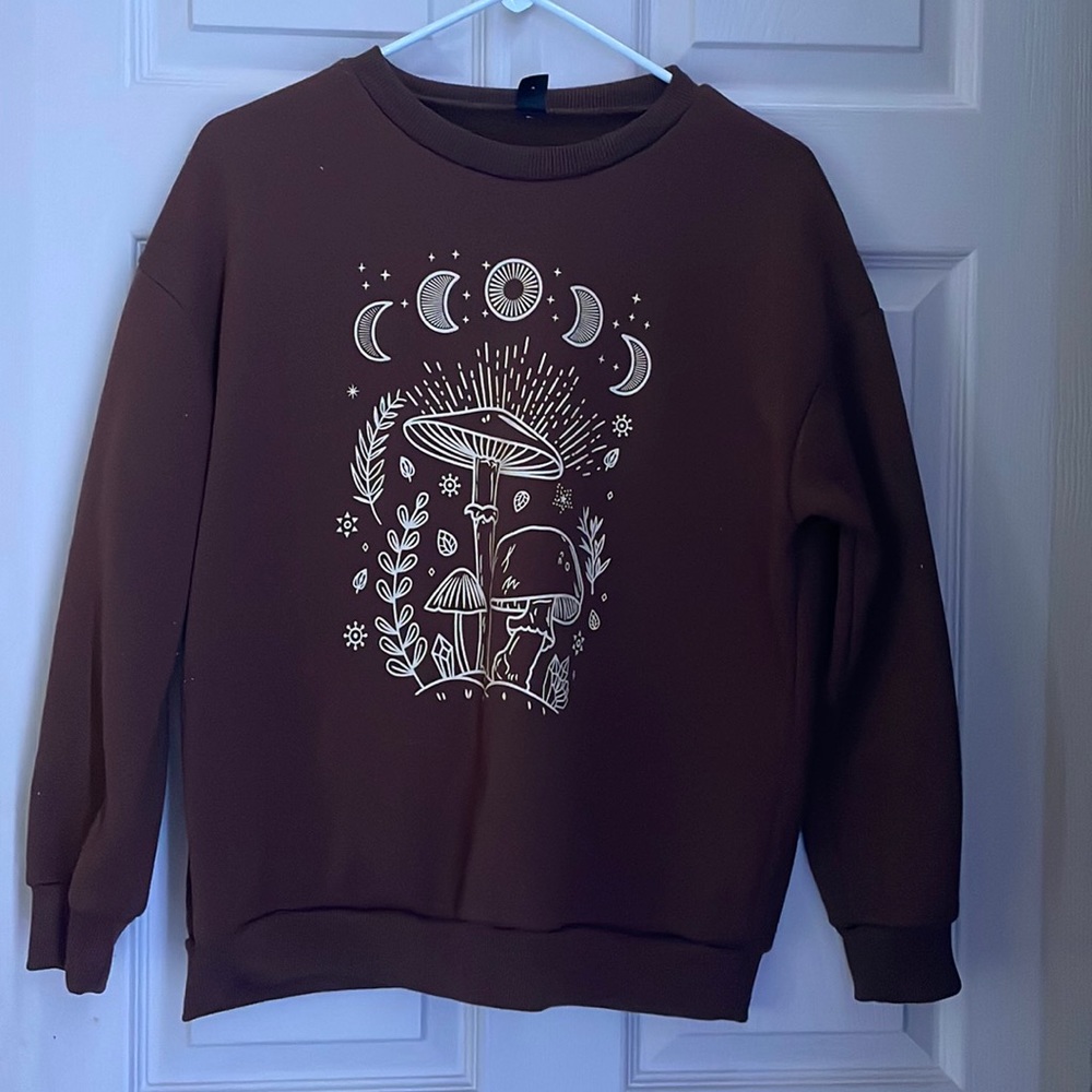 CUTE MUSHROOM DROP SHOULDER SWEATER
